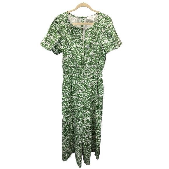 Anthropologie Somerset Linen Jumpsuit Green Print Flutter Sleeve NWT Size Medium - Picture 5 of 8